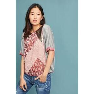 Anthropologie Tiny Boho Velvet Burnout Patchwork Sequins Top Women's Size Large